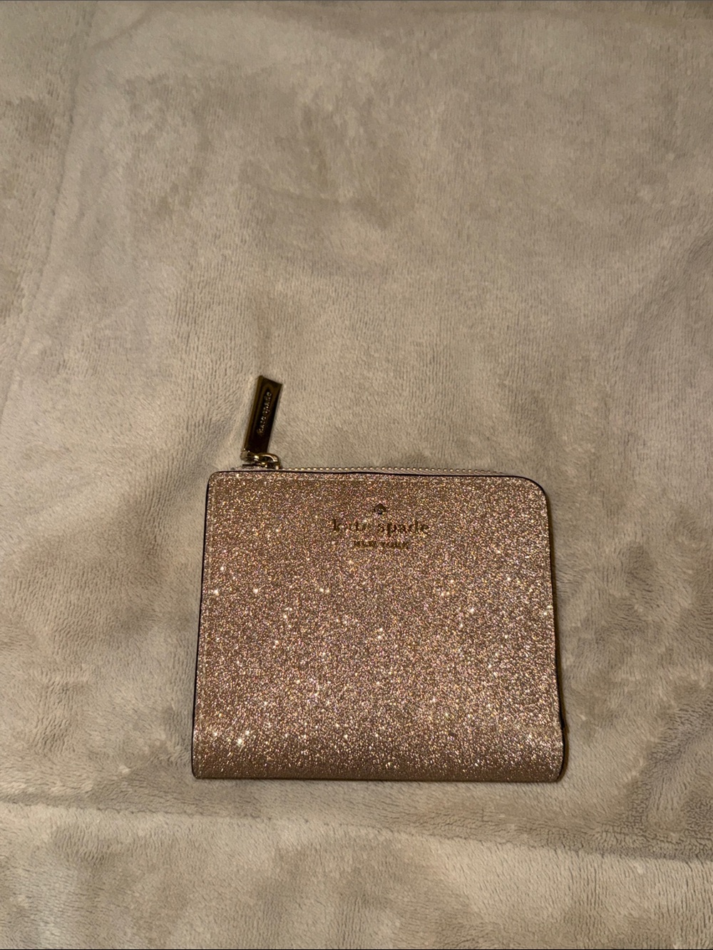kate spade Rose Gold Glitter Zip Around Wallet
